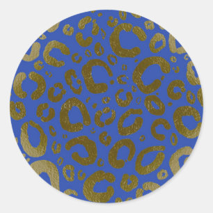 Royal Blauw & Goud Glam Luipaard Print Party Ronde Sticker