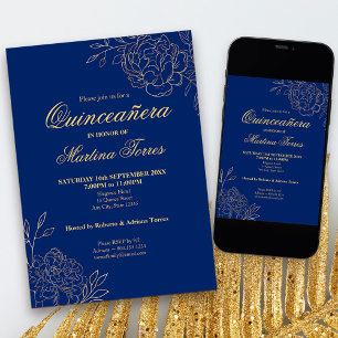 Royal Blauw Goud Omtrek Bloemen Bloemen Bloemen Fl Kaart