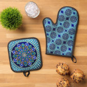 Royal blauw ovenwant & pannenlap set (Top down)