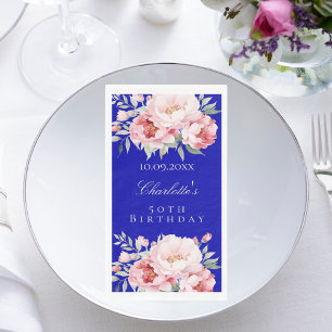 Royal blauw roze rozen bloemen elegante verjaardag servet