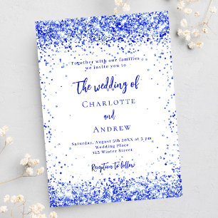 Royal blauw wit confetti bruiloft uitnodiging briefkaart