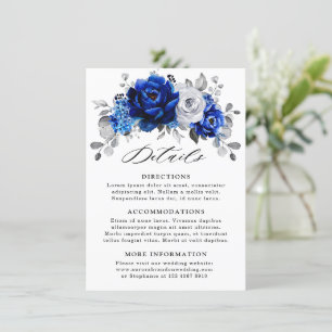 Royal Blauw Wit Metallic Zilver Bloemen Details Informatiekaartje