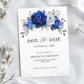 Royal Blauw Wit Metallic Zilver Bloemen Save The Date