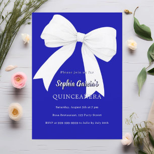 Royal blauw witte boog Quinceanera Kaart