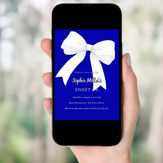 Royal blauw witte boog Sweet 16 Kaart