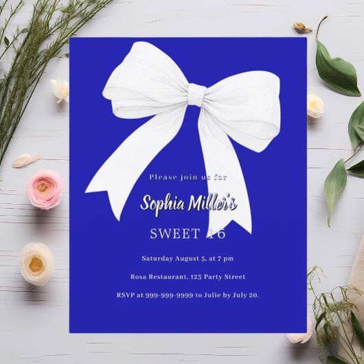 Royal blauw witte boog Sweet 16 uitnodiging