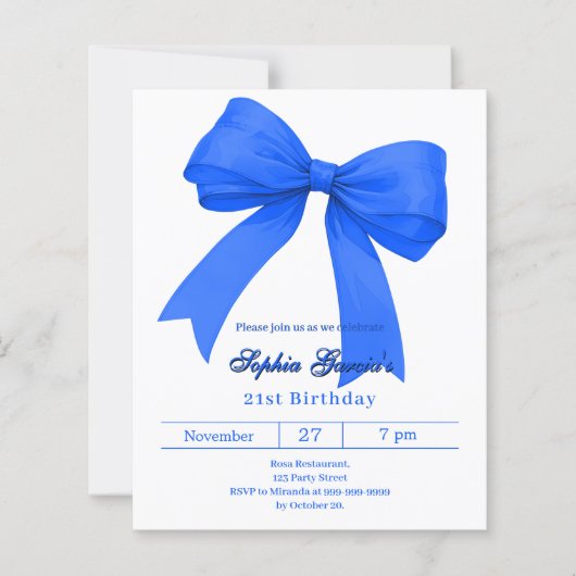 Royal blauw witte boog uitnodiging voor verjaardag (Voorkant)