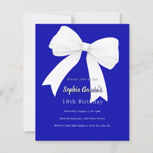 Royal blauw witte boog Verjaardag uitnodiging (Voorkant)