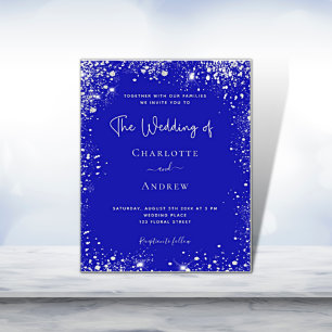 Royal blauw zilver glitter huwelijksuitnodiging