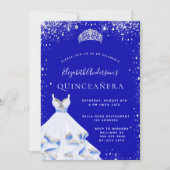 Royal blauw zilver glitter tiara jurk Quinceanera Kaart (Voorkant)