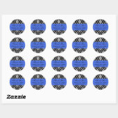 Royal Blauw Zwart Bruiloft Damask Dank u Ronde Sticker (Vel)