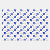Royal Blauwe Bloemen en Gouden Kronen Inpakpapier Vel (Voorkant)