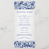 Royal blauwe bloemen wervelingen op zilver Wedding Programma (Achterkant)