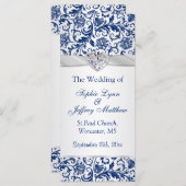 Royal blauwe bloemen wervelingen op zilver Wedding Programma (Voorkant / Achterkant)