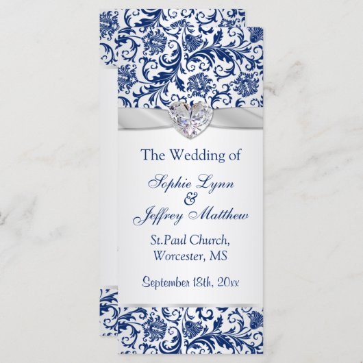 Royal blauwe bloemen wervelingen op zilver Wedding Programma (Voorkant / Achterkant)