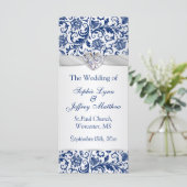 Royal blauwe bloemen wervelingen op zilver Wedding Programma (Staand voorkant)
