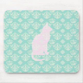 Royal Blauwgroen White Damask Cat Design Pattern Muismat