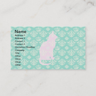  Royal Blauwgroen White Damask Cat Design Pattern Visitekaartje