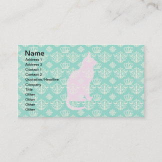  Royal Blauwgroen White Damask Cat Design Pattern Visitekaartje