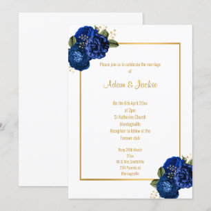 ROYAL BLEU BLEUE FAIRE-PART DE MARIAGE FLORAL