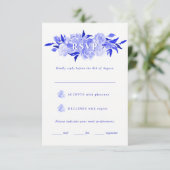 Royal bleu et blanc aquarelle Floral Mitzvah RSVP (Debout devant)