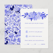 Royal bleu et blanc aquarelle Floral Mitzvah RSVP (Devant / Derrière)