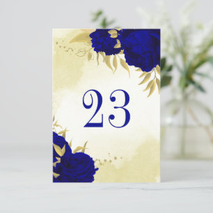 Royal bleu fleurs or feuille numéro de table