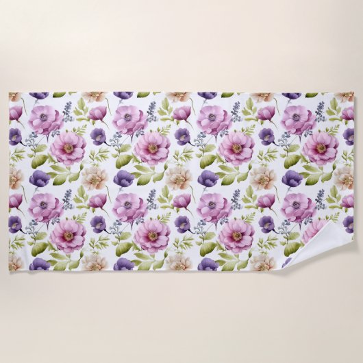 Royal Bloom Symphony Paarse bloemmotief Strandlaken (Voorkant)