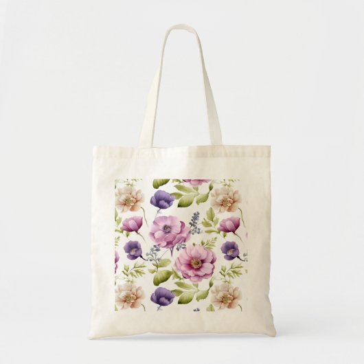 Royal Bloom Symphony Paarse bloemmotief Tote Bag (Voorkant)