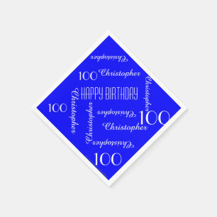 Royal Blue 100th Birthday Party Herhaalt Names Pap Servetten