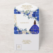 Royal Blue 16e verjaardag Quinceañera gouden kroon All In One Uitnodiging (Buitenkant)