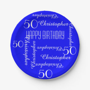 Royal Blue 50th Birthday Party Repating Names Papieren Bordje