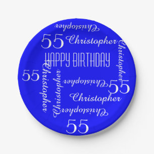Royal Blue 55th Birthday Party Herhalingsnamen Papieren Bordje