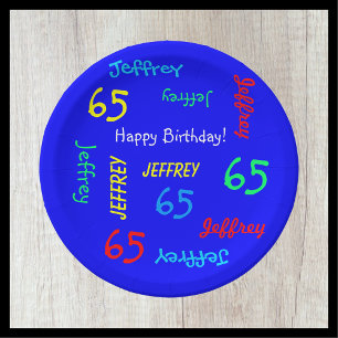 Royal Blue, 65th Birthday Party, herhaalde namen Papieren Bordje