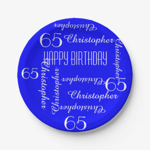 Royal Blue 65th Birthday Party Herhalingsnamen Papieren Bordje
