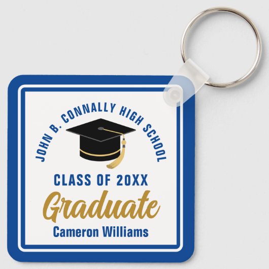 Royal Blue Afstuderen gepersonaliseerd Afstuderen Sleutelhanger (Achterkant)