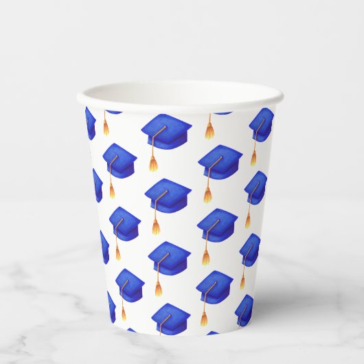 Royal Blue Afstuderen Pet Pattern Papieren Bekers (Voorkant)