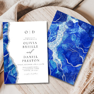 Royal Blue Agaat Zilver Huwelijk Modern Elegant Kaart