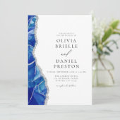 Royal Blue Agate Silver Wedding QR-code Kaart (Staand voorkant)