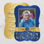 Royal Blue and Gold 75th Photo Birthday Invitation (Devant / Derrière)