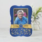Royal Blue and Gold 75th Photo Birthday Invitation (Debout devant)