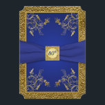 Royal Blue and Gold 80th Birthday Invitation<br><div class="desc">Cette invitation à la fête de 80e anniversaire de la vigne royale bleue et or abordable a une IMPRIMANTE RIBBON avec une bordure en or FAUX texturée LOOK. Tout le texte est personnalisable et les choix papier aussi, il fonctionnera pour de nombreuses occasions spéciales. Si vous avez besoin d'aide pour...</div>
