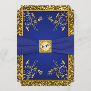 Royal Blue and Gold 80th Birthday Invitation