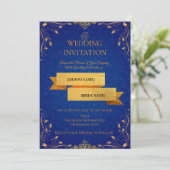 Royal Blue and Gold Corner Wedding Invitation | (Debout devant)