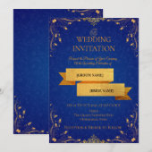 Royal Blue and Gold Corner Wedding Invitation | (Devant / Derrière)