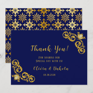 Royal Blue and Gold Mariage Merci Cartes