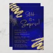 Royal Blue and Gold Surprise Invitation d'annivers (Devant / Derrière)