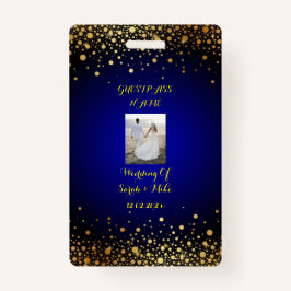 Royal Blue and Gold Wedding Guest Pass Badge