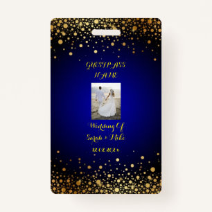 Royal Blue and Gold Wedding Guest Pass Badge