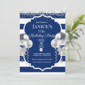 Royal Blue and Silver Balloons Invitation d'annive (Debout devant)